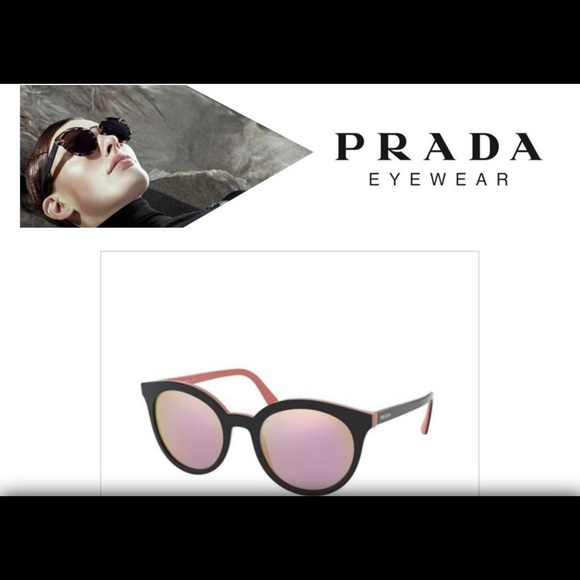 PRADA ROSE PINK MIRROR ROUND LENSES IN BLACK FRAMES WITH PINK ROSE DETAILING - Picture 3 of 16